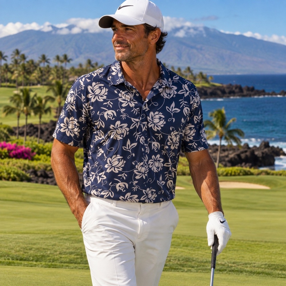 Reyn Spooner Men's Blue Alfred Shaheen Floral Hibiscus Polo Shirt Size Large